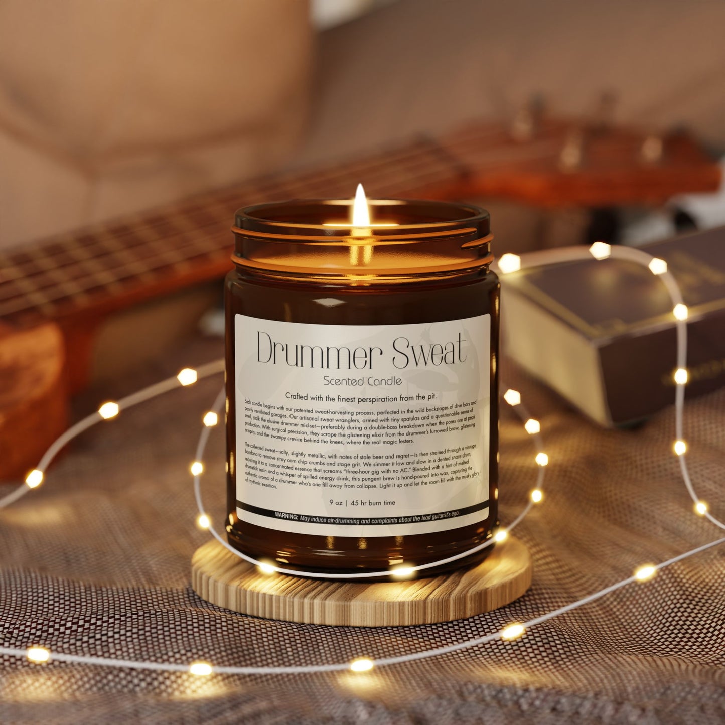 Funny Drummer Sweat Scented Candle, Relaxing Home Decor, Amber Jar Candle