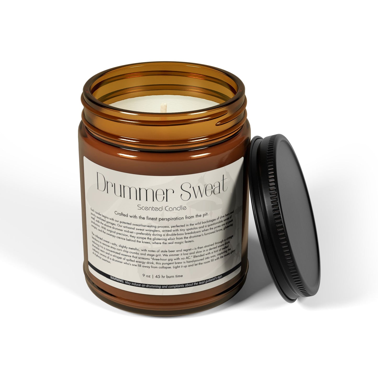 Funny Drummer Sweat Scented Candle, Relaxing Home Decor, Amber Jar Candle