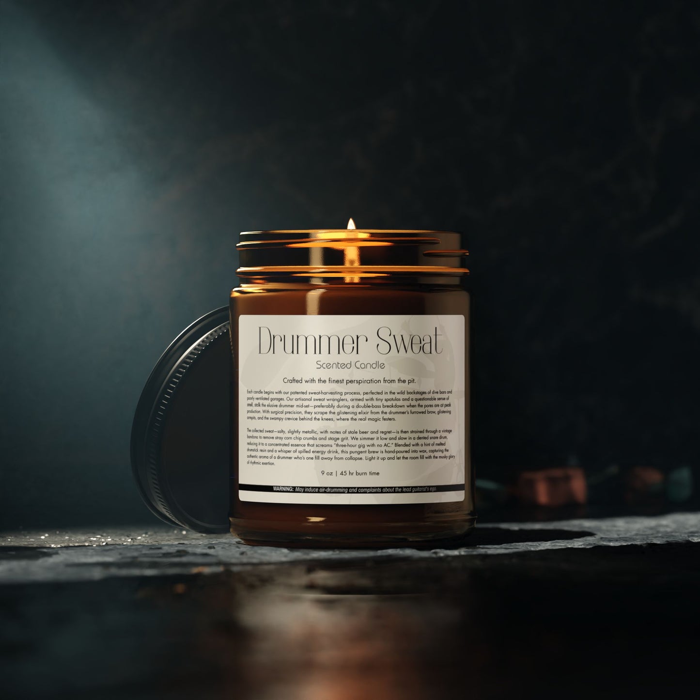 Funny Drummer Sweat Scented Candle, Relaxing Home Decor, Amber Jar Candle