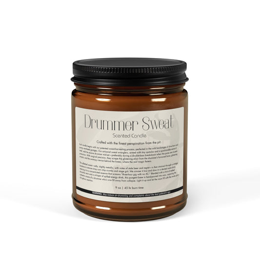 Funny Drummer Sweat Scented Candle, Relaxing Home Decor, Amber Jar Candle